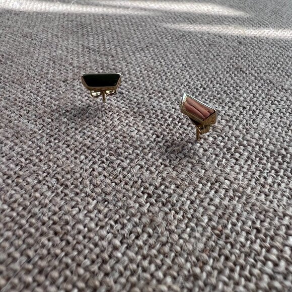 Rebecca Minkoff gold tone small bar stud earrings with bag - Picture 2 of 5